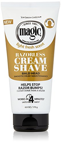 Razorless Shaving Cream for Men by SoftSheen-Carson Magic, Hair Removal Cream, for Bald Head Maintenance, No Razor Needed, Depilatory cream works in 4 Minutes for Coarse Curly Hair, 6 oz