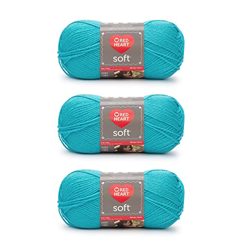 Red Heart Soft Turquoise Yarn - 3 Pack of 141g/5oz - Acrylic - 4 Medium (Worsted) - 256 Yards - Knitting/Crochet