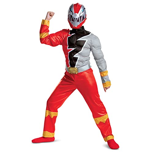 Red Ranger Muscle Costume for Kids, Official Power Rangers Dino Fury Outfit with Mask, Child Size Large (10-12)