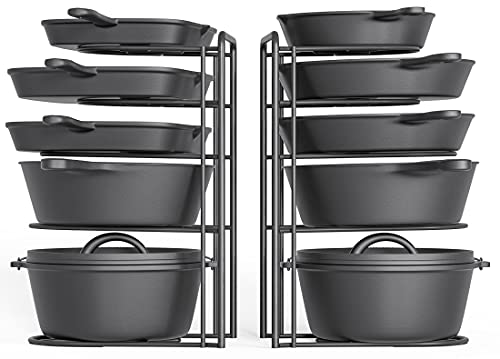 REEQMONT 2 Pack - Heavy Duty Pot Rack Organizer, 5 Tier Pan Rack Holder, Holds Cast Iron Skillets, Dutch Oven, Frying Pan, Griddles - No Assembly Required, 15.9'' H