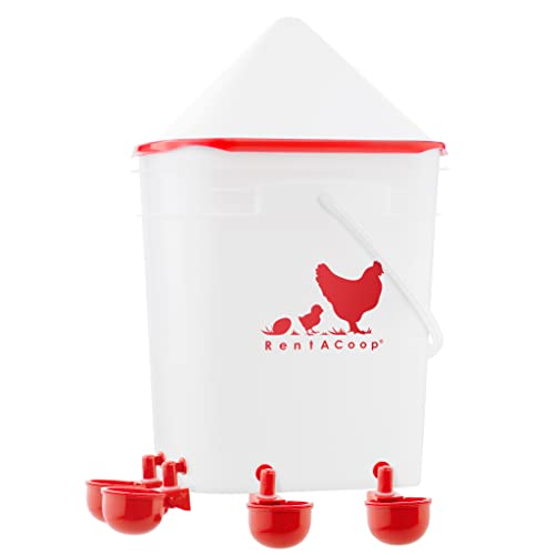 RentACoop 5 Gallon/ 4 Automatic-Fill Water Cup Chicken Waterer (Corner Placement)