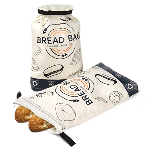 Reusable Freezer Bread Bags for Homemade Bread- Eco-friendly Zipper Bread Storage Bags with Hook and Loop Fasteners to Double Keep Bread Fresh, Bread Container for Sourdough Loafs (2 Pack )