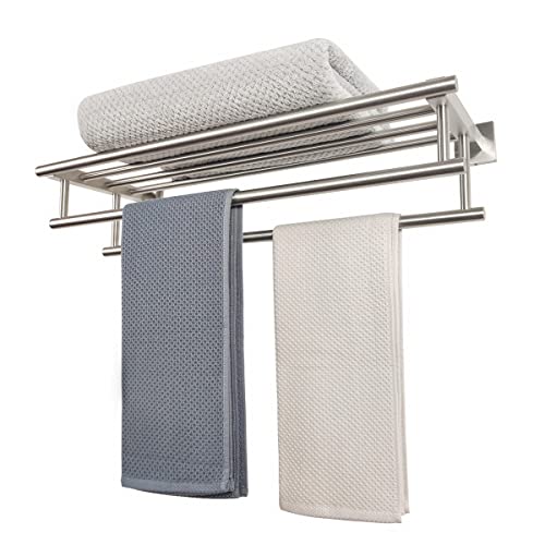 RTCUL Bathroom Towel Rack with Double Towel Bar Bathroom Hotel Shower Shelf SUS304 Stainless Steel 24 Inch Modern Wall Mounted Holder Brushed Nickel