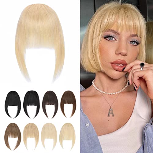 S-noilite Bangs Hair Clip in Bangs Human Hair Thick French Bangs with Gradual Temples Clip on Short Bangs Extension Real Hair Bang Hair Pieces for Women (Platinum Blonde)