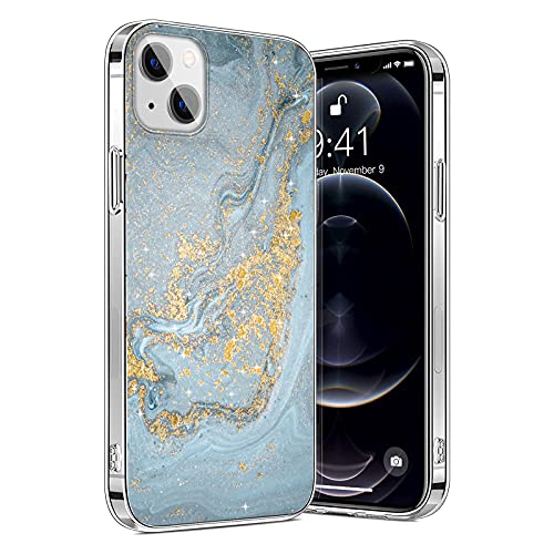 SaharaCase Marble Series Case Cover for Apple iPhone 13 Mini 5.4" (2021) [Shockproof Bumper] Rugged Protection Anti-Slip Grip Slim Fit (Blue/Gold)