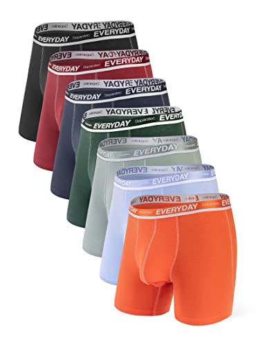 Separatec Men's 7 Pack Breathable Cotton Underwear Separated Pouch Colorful Everyday Boxer Briefs(L,Assorted Colors)