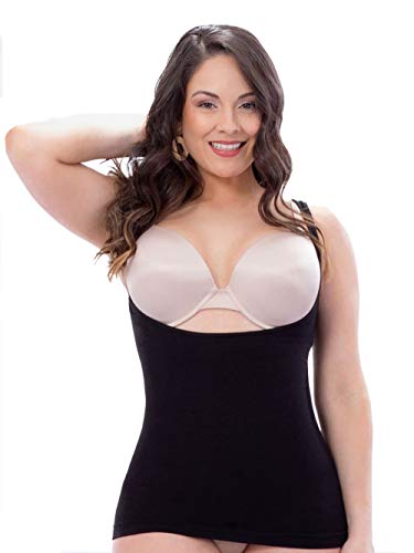 SHAPERMINT Open Bust Shapewear Cami, Seamless Tummy, Side and Back Compression, Black, X-Large