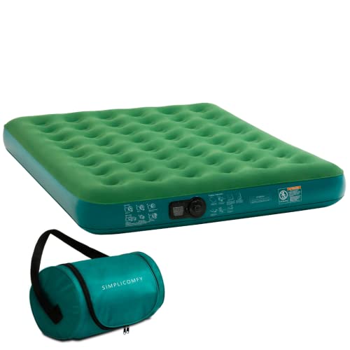 Simpli Comfy Queen Camping Air Mattress w/Patented Roller Bag & Built-in Battery Pump, Inflatable Durable Waterproof Blow Up Airbed, Perfect for Travel Camping Guests Comfortable Sleep at Home