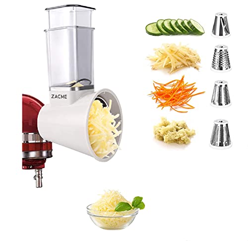 Slicer/Shredder Attachments for KitchenAid Stand Mixers, Food Slicers Cheese Grater Attachment, Salad Maker Accessory Vegetable Chopper with 4 Blades Dishwasher Safe