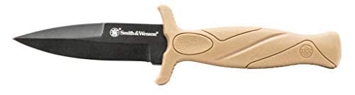 Smith & Wesson FDE 6.25in High Carbon S.S. Boot Knife with 2.75in Single Edge Blade and Rubberized Handle for Outdoor Survival, Camping and EDC