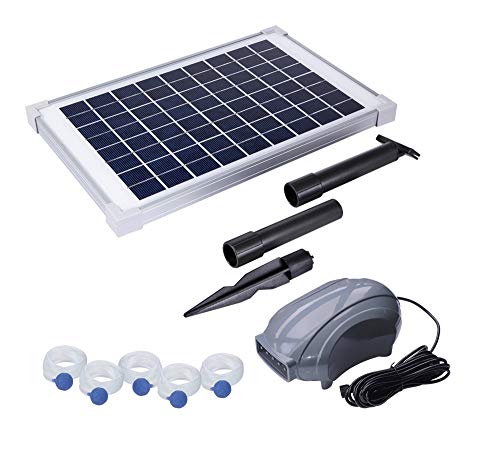 Solariver Solar Pond Aerator, DC Brushless Air Pump, 10 Watt Solar Panel, 5 Air Stones, Sun Powered Oxygenation for Fish Ponds, Aquaculture, Hydroponic, Bubbleponics, Bait Tank