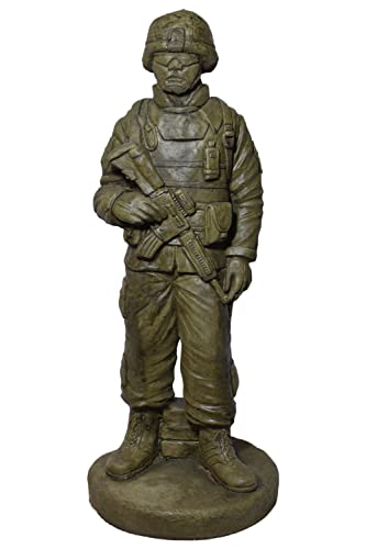 Solid Rock Stoneworks Standing Soldier Stone Statue 25in Tall Sage Color