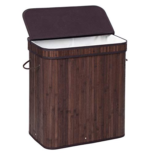 SONGMICS Laundry Hamper with Lid, Bamboo Launry Basket with Handles, Foldable Storage Basket for Laundry Room, Bedroom, 100L, Brown ULCB063K02