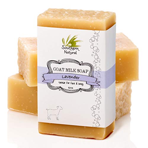 Southern Natural Goat Milk Soap Bar (Lavender 3 Pack) For Eczema, Psoriasis & Dry Sensitive Skin. All Natural Soap For Women, Men, Kids & Baby. Handmade In USA (Each Bar 4-4.5 oz)