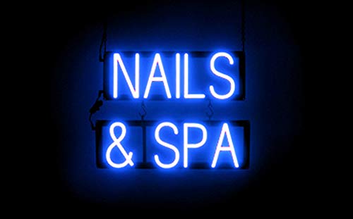 SpellBrite NAILS & SPA Neon-LED Sign for Salons. 17.9" x 15.0" Ultra Bright, Energy Efficient, Long-Life LED. Visible Indoors from 500+ Feet with 8 Animation Settings (Blue)