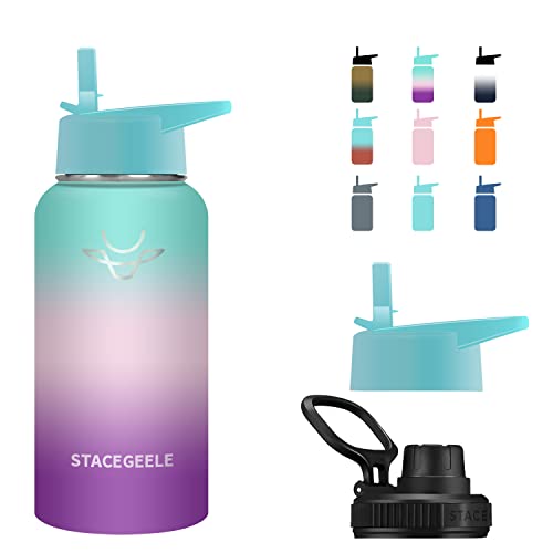 STACEGEELE Insulated Vacuum Water Bottle with Spout Lid & Screw on Top | Stainless Steel Flask for Kids Leak Proof Lightweight Eco Friendly 18oz / 24oz / 32 oz / 40oz(32oz Visions)