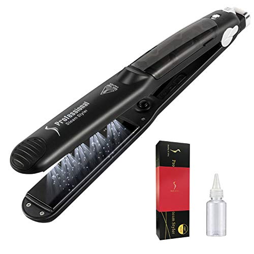 Steam Hair Straightener Flat Iron Professional Ceramic Tourmaline 2-in-1 Straightening Iron, Adjustable 300-450F Salon Heat, 110-220V Dual Voltage, Black