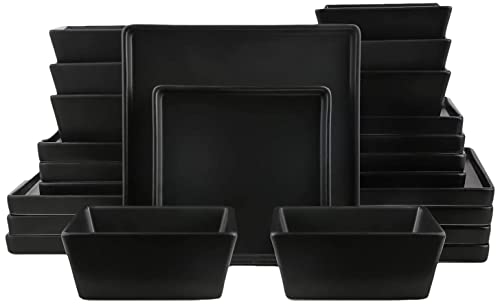 Stone Lain 24 Pieces Stoneware Square Dinnerware Set, Black Matte