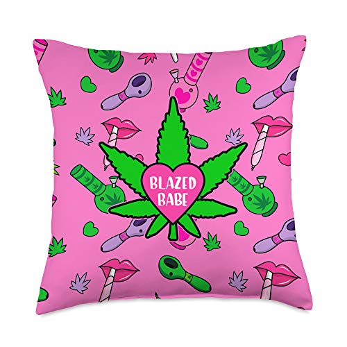 Stoner Aesthetic Throw Pillow Girly Pot Head Merch Girly Weed Stoner Marijuana 420 Gift for Women Throw Pillow, 18x18, Multicolor