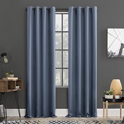 Sun Zero Soho 2-pack Blackout Energy Efficient Grommet Curtain Panel Pair, 54" x 84", Denim Blue