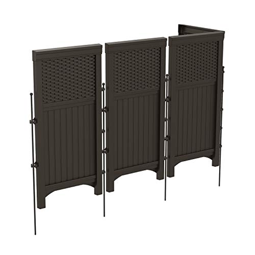 Suncast 4 Freestanding Wicker Resin Reversible Panel Outdoor Screen Enclosure, Brown