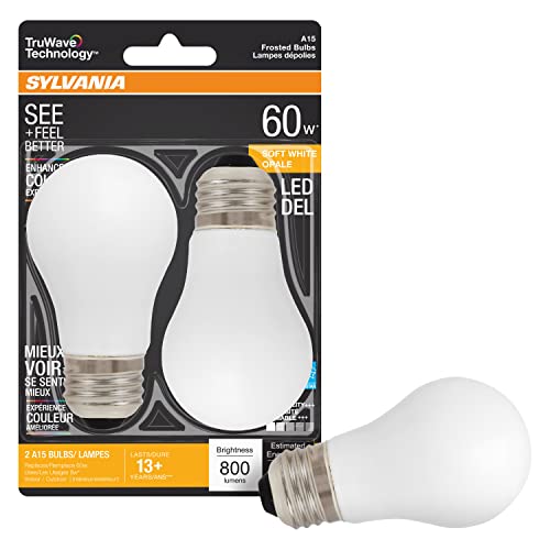 SYLVANIA LED TruWave Natural Series Ceiling Fan / Fixture Light Bulb, 60W A15 Soft White Medium Base, Dimmable, Frosted - 2 Pack