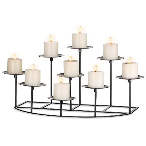 Sziqiqi Candelabra Candle Holders for Pillar Candle Fireplace Matte Black Pillar Candle Holder with 9 Candle Stands Metal Candleholders for Christmas Halloween Mantel Floor Table Centerpiece