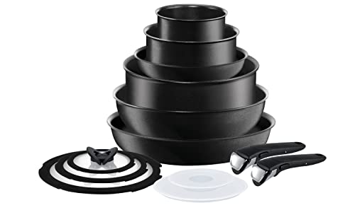 T-fal Ingenio Nonstick Cookware Set 13 Piece Induction Stackable, Removable Handle Pots and Pans, Dishwasher Safe Black