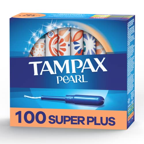 Tampax Pearl Tampons Super Plus Absorbency, With Leakguard Braid, Unscented, 50 Count x 2 Packs (100 Count total)