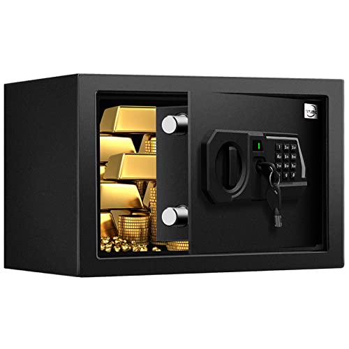 Tenamic Safe Box 0.4 Cuft Electronic Digital Security Box, Keypad Small Lock Box Cabinet Safes with Internal Light, Solid Alloy Steel Office Hotel Home Mini Safe with 2 Passwords, Black