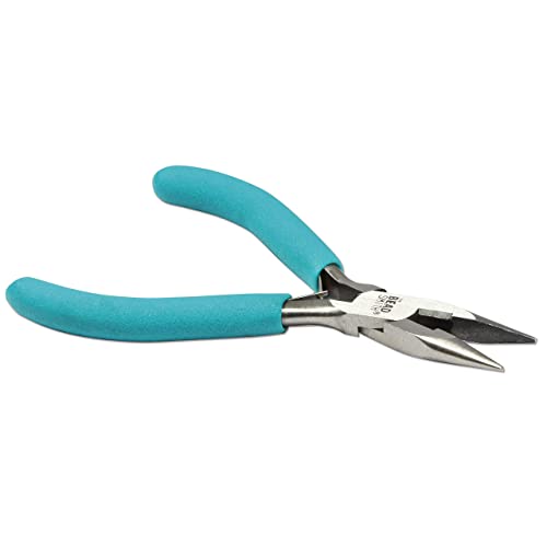 The Beadsmith Color-ID Chain Nose Plier – 5 inches (127mm) – Aqua Comfort Grip Handle – Polished Steel Head and Double-Leaf Spring - Tool for Jewelry Making