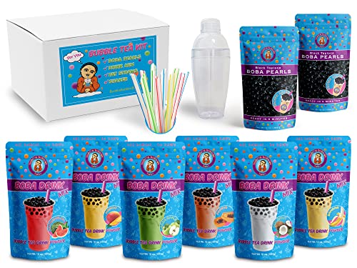 The Original Ultimate D.I.Y. Boba/Bubble Tea Kit, 60+ Drinks, 6 Flavors, Boba Pearls, Straws and Shaker (Fruity)