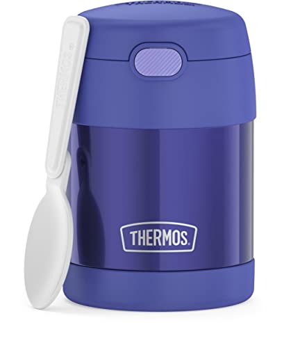 THERMOS FUNTAINER 10 Ounce Stainless Steel Vacuum Insulated Kids Food Jar with Folding Spoon, Purple