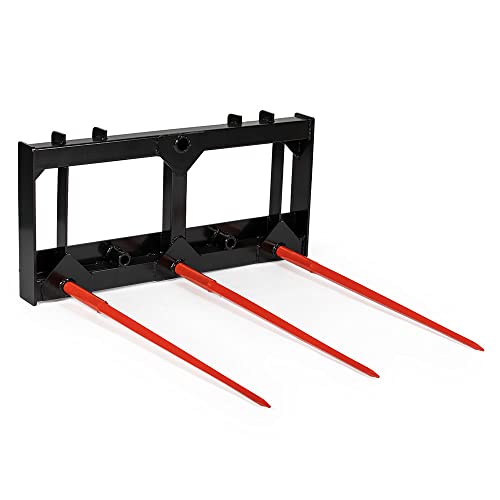 Titan Attachments HD Skid Steer Hay Frame Attachment, Three 43" Hay Spears, Rated 4,000 LB, Quick Tach Mounting, Hay Handing Equipment for Bobcat Tractors