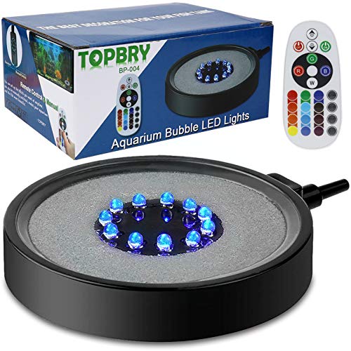 TOPBRY Aquarium Bubble LED Lights RGBW, Remote Controlled Air Stone Disk, with 16 Color Changing, 4 Lighting Effects for Fish Tank Decorations