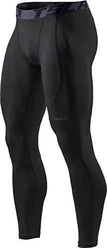 TSLA Men's Thermal Compression Pants, Athletic Sports Leggings & Running Tights, Wintergear Base Layer Bottoms, Heatlock Jet Black, Large