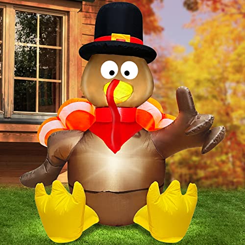 TURNMEON 3.5 Ft Thanksgiving Outdoor Decorations Inflatables Turkey Blow Up Yard Decorations Built-in LED Lights Fall Thanksgiving Decorations Outside Lawn Yard Garden Home Indoor Decor Holiday Party