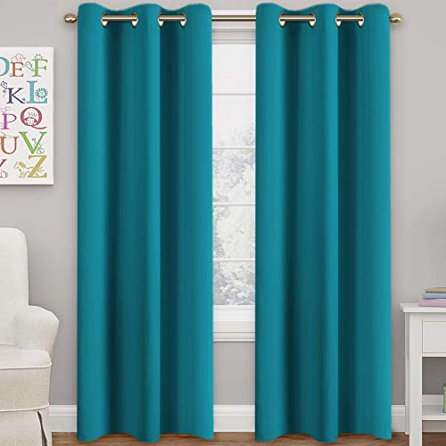 Turquoize Teal Blackout Curtains Themal Insulated Grommet/Eyelet Top Window Treatment Nursery & Infant Care Panels Drapes, Each Panel 42" W x 84" L