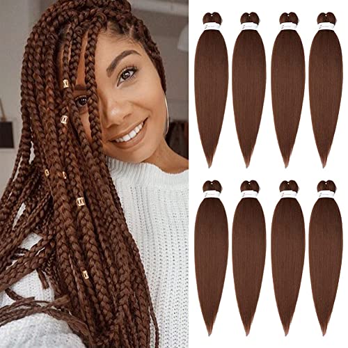 Ubeleco Brown Braiding Hair Pre Stretched 20 Inch 8 Packs Color 30 Braiding Hair Auburn Soft Yaki Texture, Itch Free, Hot Water Setting Synthetic Hair Extensions For Braids(20in,30#)