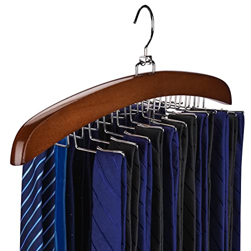 Ulimart Tie Rack Tie Hanger 24 Hooks Wooden Tie Organizer, Tank Top Hanger,Belt Organizer for Closet,with Upgraded 360°Rotating, Belts Scarves Accessories for Bras,Tank Tops,Camisoles…