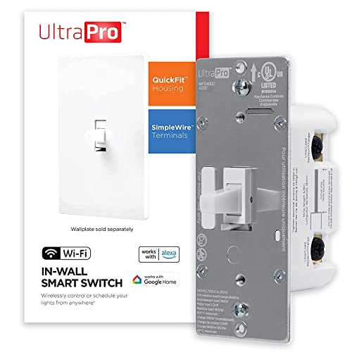 UltraPro Smart Switch, 2.4GHz Wi-Fi Smart Light Switch, QuickFit & SimpleWire, 3 Way Switch, Works with Alexa, Google Assistant, No Hub Needed, UL Certified, Needs Neutral Wire, White, 1 Pack, 51424