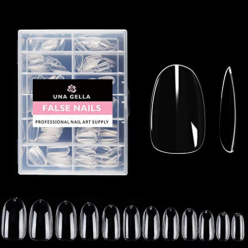 UNA GELLA Short Round Gel Nail Tips Clear 216 pcs Round Short Fake Nails Round Press on Nails Short Oval Round Tips for Nails Full Cover Short Acrylic Round Nails French False Nails 12 Sizes False Soft Gel Tips