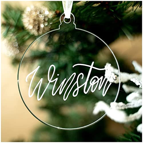 UNIQOOO Clear Round Acrylic Christmas Ornament 2022, DIY Bulk Blank Circle Bulb Xmas Bauble Tree Decorations, Stocking Name Tag, Holiday Tags, Momento, 4mm Extra Thick, 20 Pack