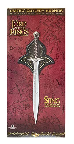 UNITED CUTLERY The Lord of The Rings Swords Sting Sword of Frodo - Officially Licensed Replica, Engraved Stainless Steel Blade, Includes Wall Plaque, LOTR Reproduction for Movie Collector - Length 22"