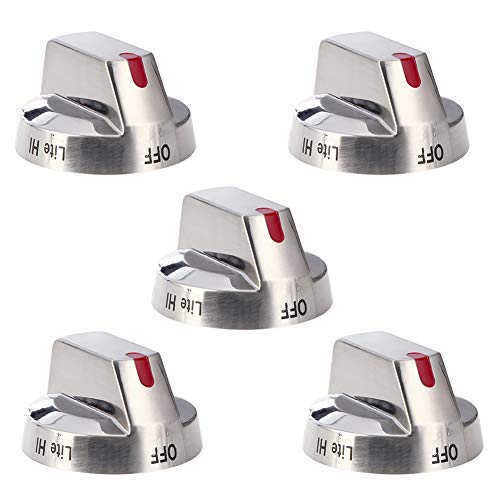 [Upgraded] DG64-00473A Top Burner Control Dial Knob Range Oven Replacement Stainless Steel Compatible with Samsung Range Oven Gas Stove Knob NX58F5700WS NX58H5600SS NX58H5650WS NX58J7750SS (5pcs)