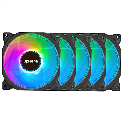 upHere RGB LED 120mm Case Fan,Quiet Edition High Airflow Adjustable Color LED Case Fan for PC Cases, CPU Coolers,Radiators System,5-Pack / C8123