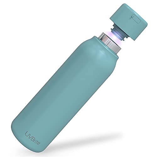 UVBRITE Go Self-Cleaning UV Water Bottle - 18.6 oz Insulated Stainless-Steel Rechargeable & Reusable Purifying Bottle - Sterilization & Travel-Friendly - BPA Free - Leakproof with Safety Lock (Cyan)