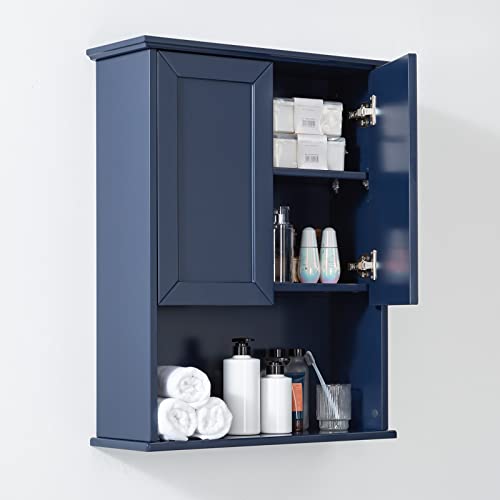 VANIRROR Blue Bathroom Cabinet Wall Mounted with 2 Doors and Adjustable Shelf, 23"x29" Wooden Medicine Cabinet Over Toilet Storage Wall Hanging Cabinets for Bathroom, Bedroom, Kitchen, Laundry Room