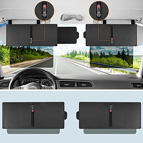 Veharvim 2 Pack Polarized Sun Visor Extender for Car with Zipper Slider (Driver + Passenger Side), Upgraded UV400 Car Sun Visor Extension with PC Lens and Side Sunshade, Anti-Glare, UV-Filtering