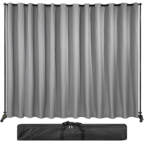 VEVOR Room Divider Kit, 8 ft x 10 ft, 4 Rolling Wheels Curtain Divider Stand, Aluminum Alloy Frame, Blackout Curtain & Portable Oxford Bag Included, Expandable Room Divider for Office (Silver)